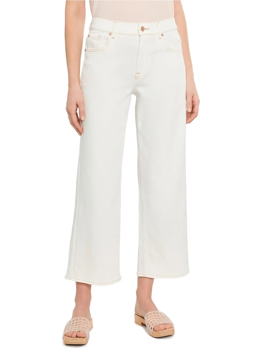 7 For All Mankind High Rise Stovepipe Straight Ankle Jeans Sugar White Size 27